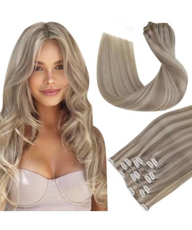 Hetto blond clip real hair extensions remy real hair clip in extensions of course real hair clip in hair recovery ashblond highlights light blond #17/23 120g 50 cm 2-1 #p17/2 medium blonde