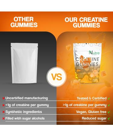 Buy Creatine Monohydrate Gummies - 5g Vegan Chewable for Strength & Energy | 90 Count Citrus - Gluten Free Low Calorie Muscle Builder - Buy Online on GoSupps.com