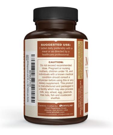 Amvilab Magnesium and Vitamin B6 - Helps Maintain Muscle Health - Supports Brain Health & Nerve Function - Helps Daily Vitality & Sleep Quality - Recovery Boost - Dietary Supplement - 100 Tablets - Buy Online on GoSupps.com