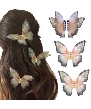 4Pcs Moving Butterfly Hair Clips Handmade Organza Wings Pearl Clips Claw Barrettes Fairy Hair Accessories Alligator for Women Girls