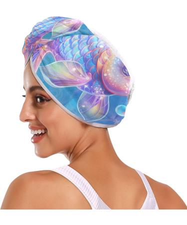Dream Fish Hair Towel 2 Pack - Super Absorbent Quick Dry Hair Turbans with Button Twisty Wrap for Women & Girls - Perfect for International Shipping - Buy Online on GoSupps.com