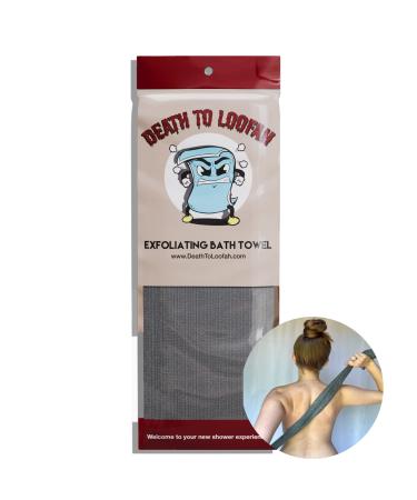 Death To Loofah Exfoliating Shower Towel - Extra Long Exfoliating Washcloth for Men and Women - Quick Drying Nylon Towel for All Skin Types - Exfoliating Body Scrubber Cloth for Shower - Gray