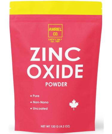 Zinc Oxide Powder (4.2oz) | 100% Pure Non-Nano Zinc Oxide Uncoated and Additive Free| Great DIY Choice for Lotion Soap and More| Packed In Canada| Amriel Co.
