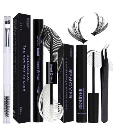 Qiveaory Individual Eyelashes Lash Bond and Seal Kit 4Pcs DIY Mascara with Waterproof Mascara Cluster Glue 72 Hours Fixation and Sealing Mascara Remover