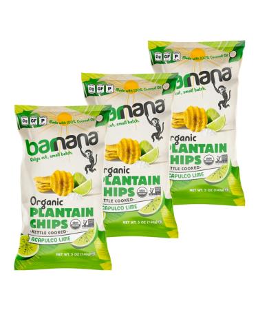 Barnana Organic Plantain Chips - Acapulco Lime - 5 Ounce, 3 Pack Plantains - Barnana Salty, Crunchy, Thick Sliced Snack - Best Chip For Your Everyday Life - Cooked in Premium Coconut Oil