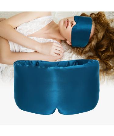 ATreebag Silk Sleep Mask for Women Men, Mulberry Silk Eye Sleeping Mask & Blindfold with Adjustable Velcro Strap, Blackout Eye Cover for Sleep Travel Yoga Nap, Large Size, Peacock Blue