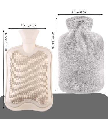 Bonilife Hot Water Bottle with Fluffy Cover - 2L Large Hot Water Bag for Men and Women - Pain Relief for Back and Neck - Cosy Nights - Light Grey - Buy Online on GoSupps.com