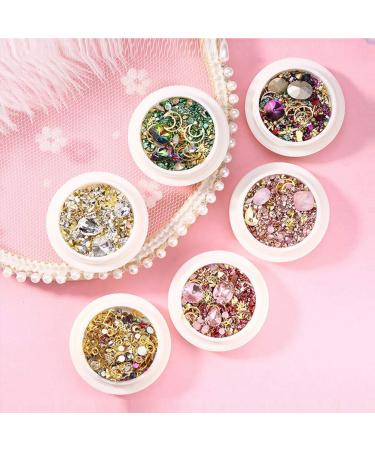 6 Boxes Mixed Nail Rhinestones Studs Gems - 3D Nail Crystals & Metal Gold Rivets for Nail Craft - Buy Online on GoSupps.com