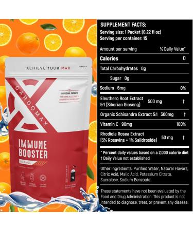 Immune Booster Liquid Drink Mix with Ginseng & Vitamin C - Orange Flavor Stick Packets (15 Count) - Enhance Immune Support Worldwide - Buy Online on GoSupps.com