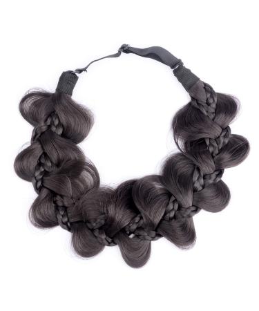Gledola Bridal Hair Accessories Wide Kinky Fishtail Plaited Braids Headband Braided Synthetic Hair Elastic Stretch for Women Bride (Deep Brown)