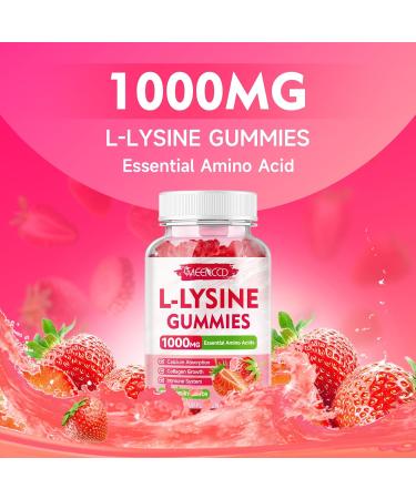 L-Lysine 1000mg Gummies Lysine Supplement for Adults & Kids Essential Amino Acid Supplement for Oral & Lips Health Boost Immune & Calcium & Collagen Sugar-Free Strawberry Flavor 60 Count 60 Count (Pack of 1) - Buy Online on GoSupps.com