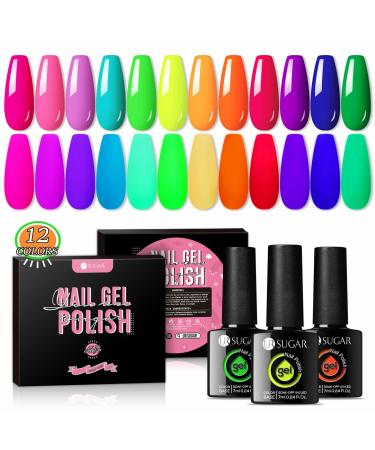 UR SUGAR Neon Gel Nail Polish Set 12 Colors Hot Pink Orange Yellow Green Blue Red Purple Neon Pastel Color Spring Summer Nail Polish Kit Fluorescent Gel Polish Set for Home DIY Manicure Nail Salon