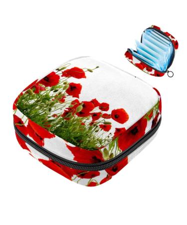 Storage bags for women's tapes red flower spring portable menstrual pads panty lips tampons women's bandages storage holder for women school office multicolored 01