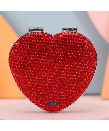 Fawziya Bling Heart Makeup Mirror 2X Magnifying - Red | Compact, Portable Beauty Mirror - Buy Online on GoSupps.com