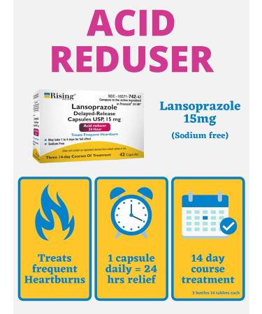 Rising Health Lansoprazole Delayed-Release Capsules USP 15mg - 42 Count - Frequent Heartburn Relief - Buy Online on GoSupps.com