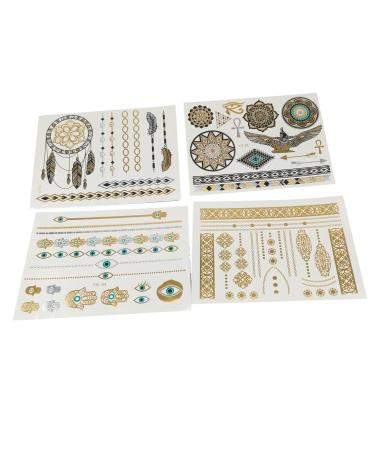 Yueton Metallic Temporary Tattoos - 9 Sheets Gold, Silver & Multi-color Flash Tattoos for Body Art - Waterproof & Removable Stickers for Teens, Men, Women & Girls - Buy Online on GoSupps.com