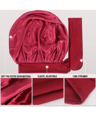 Arqumi Silk Bonnet 2PCS - Large Adjustable Satin Hair Wrap for Sleeping and Hair Care, Black & Wine Red - Buy Online on GoSupps.com