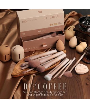 Ducare 14Pcs Coffee Series Makeup Brushes Set with Sponges - Premium Gift for Foundation, Blending, Powder, Blush, Eye Shadows - Buy Online on GoSupps.com