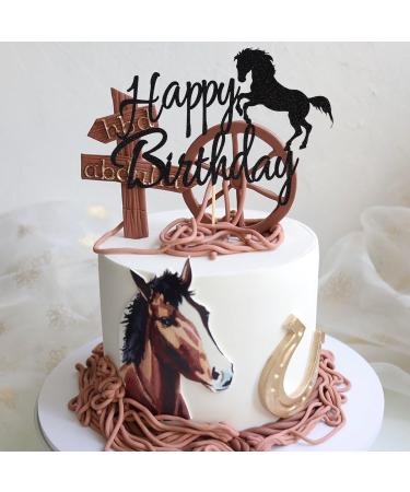 Arthsdite Horse Happy Birthday Cake Topper Horse Racing Theme Birthday Party Decoration for Boys Girls Men Women Kids Birthday Party Decoration Supplies-Black Glitter - Buy Online on GoSupps.com