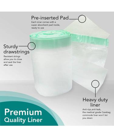 Carebag Commode Liners - 60 Count | Super Absorbent Pad | Medical Grade | Fits Standard Bedside Commode Bucket | Disposable Liners for Adult Commode Chair - Buy Online on GoSupps.com