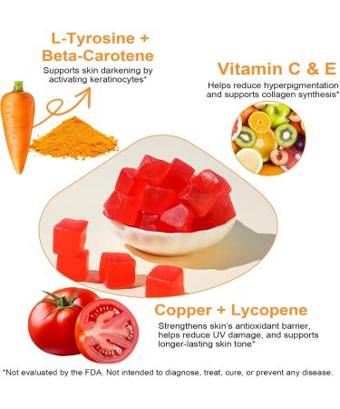 Valleylux Daily Tanning Gummies - Enhance Natural Tan Nourish & Protect Skin - with L-Tyrosine & Beta-Carotene - Sun-Free Glow - Watermelon Flavor 60 Count - Buy Online on GoSupps.com