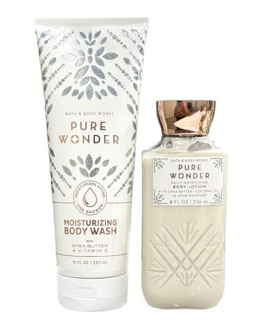 Bath & Body Shea Butter and Coconut Oil & Vitamin E Moisturizing Body Wash 10 oz and Body Lotion 8 OZ (Full Size Pure Wonder) Pure Wonder Full Size