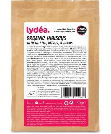 Lydea Organic Herbal Tea Hibiscus with Nettle Citrus & Herbs Loose Leaf Herbal Tea 150 g Sachet - Buy Online on GoSupps.com