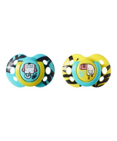 Tommee Tippee Fun Style Pacifiers  Symmetrical Design  BPA-Free Silicone Binkies  6-18m  2 Count  Colors and Designs Vary 2 Count (Pack of 1)