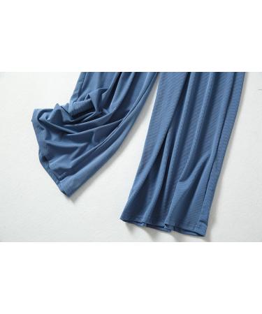 Shop Hansee Clearance Women's Casual Yoga Pants Elastic Waist Wide Leg Breathable Cotton Perfect for Summer & Beach Regular Fit Monochrome Blue - Buy Online on GoSupps.com