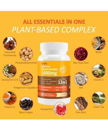 KUAFLY Liposomal Tocotrienols Vitamin E 1400mg - High Potency Vitamin E Tocotrienols with Phosphatidylcholine Astaxanthin 180 Capsules - Buy Online on GoSupps.com