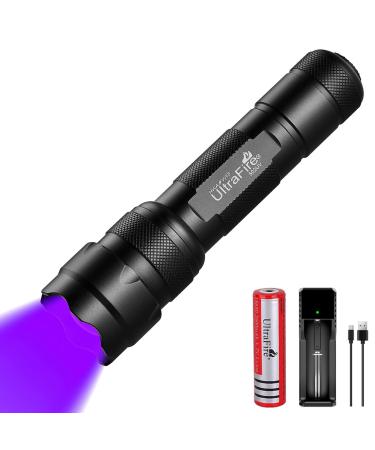 ULTRAFIRE UV LED Torch 395-405nm Blacklight Zoomable Ultraviolet Flashlight with 2600mAh Rechargeable Battery and Charger Mini UV Light for Curing UV Glue Pet Urine Stains - Buy Online on GoSupps.com