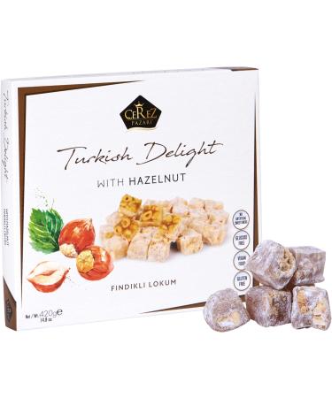Cerez Pazari Turkish Delight Hazelnut Candy Gourmet Premium Vegan Sweets Medium Gift Box 14.8oz | Sweet Luxury Traditional Confectionery Soft Candy Dessert Glucose Free Lokum (Loukoumi) | Apprx.42 Pcs - Buy Online on GoSupps.com