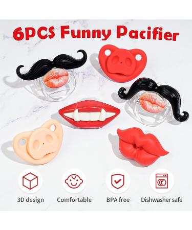 NiBaby 6PCS Soft Silicone Infant Baby Pacifiers - Cute Funny Lips Design for Orthodontic Support - Pig Nose, Vampire, Mustache - Mommy's Touch Kiss Lips Collection - Buy Online on GoSupps.com