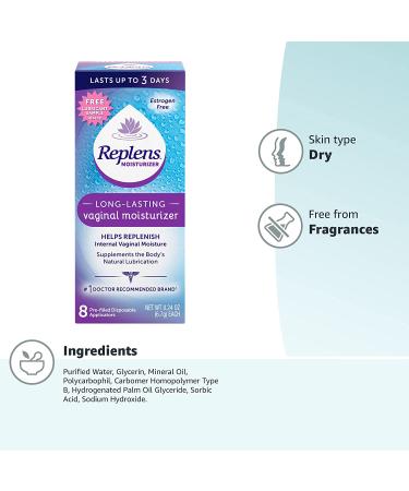 Replens Long-Lasting Vaginal Moisturizer 8 Count Pack - Single-Use Applicator - Hydrating Relief - Feminine Care - Buy Online on GoSupps.com