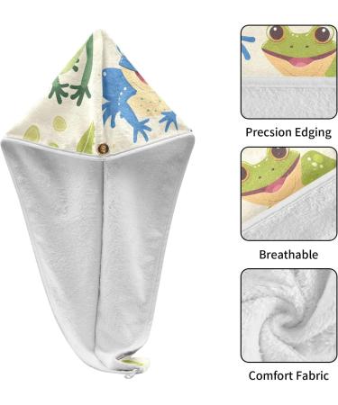 Cartoon Animals Seamless Frogs Hair Towel 2 Pack | Super Absorbent Quick Dry Hair Turbans for Women & Girls - Buy Online on GoSupps.com
