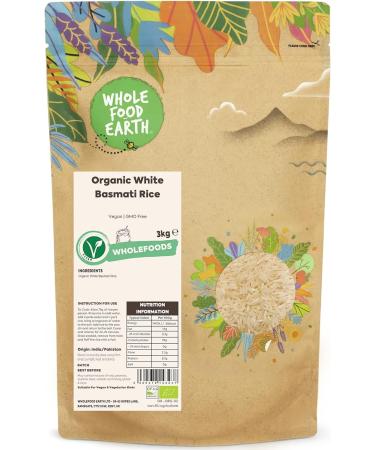 Wholefood Earth Organic White Basmati Rice 3kg Vegan | GMO Free | Certified Organic & Organic Red Split Lentils 3kg GMO Free | Vegan | High Fibre | High Protein | Certified Organic - Buy Online on GoSupps.com