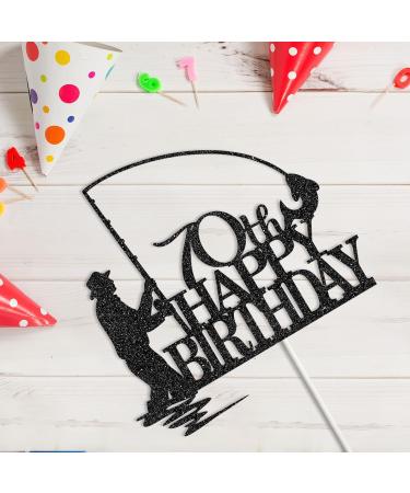 Tenhaisi Black Glitter Happy 70th Birthday Cake Topper 70th Birthday Party Decorations Fishing Cake Topper Fisherman 70th Birthday Party Supplies (FH70B-BK) - Buy Online on GoSupps.com
