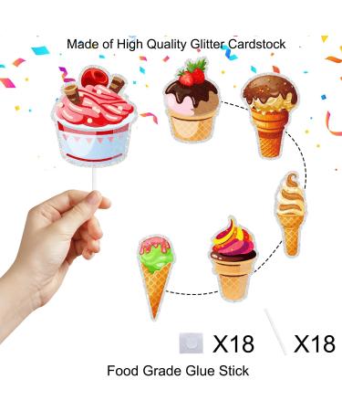 Kids' Ice Cream Themed Happy Birthday Cupcake Toppers Set of 18 - Perfect for Dessert Party Baby Shower Party and Birthday Party Decorations for Boys and Girls - SugarGera - Buy Online on GoSupps.com