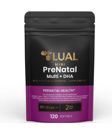 LUAL Mini Prenatal Vitamin with DHA & Folate | Prenatal Care with DHA for Expectant Mothers Multivitamin for Pregnant Women 120 Soft Gels