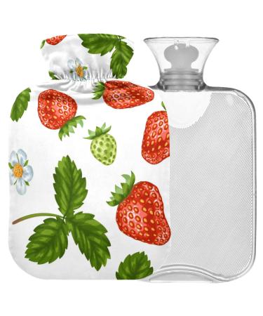 Naanle red strawberries flower heat bottle with cover transparent hot water bottle 2l large hot hot water bottle for bed hand feet heat pain relief heat and cold therapy