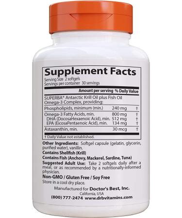 Doctor's Best Enhanced Krill Plus Omega-3s 60 Softgels - Superba Krill Supplement - Buy Online on GoSupps.com