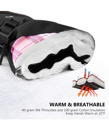 KINEED Waterproof Ski Gloves | Touchscreen 3M Thinsulate | Winter Snow Gloves Women Youth Small Pink - Buy Online on GoSupps.com