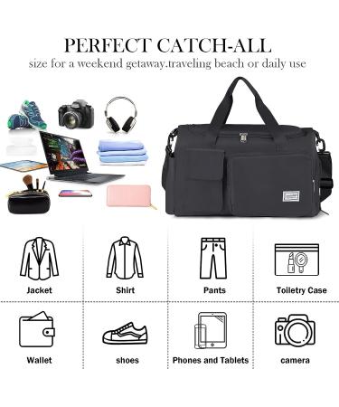 Womens Travel Gym Bag with Shoe Compartment - Large Capacity Weekender Duffel for Sport & Yoga - Black - Buy Online on GoSupps.com