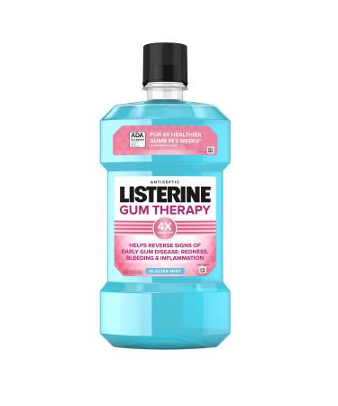 Listerine Gum Therapy Antiplaque & Anti-Gingivitis Mouthwash, Antiseptic Oral Rinse to Help Reverse Signs of Early Gingivitis Like Bleeding Gums, with Menthol & Thymol, Glacier Mint, 1 L Pack of 2