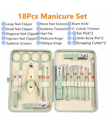 18-in-1 Manicure Set for Men & Women - Professional Nail Grooming Kit with Leather Case - Aceoce Mint Green - Buy Online on GoSupps.com