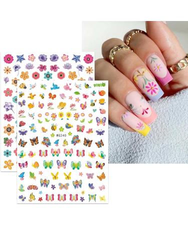 JMEOWIO 10 Sheets Spring Nail Art Stickers Decals Self-Adhesive Summer Blue Butterfly Nail Supplies Nail Art Design Decoration Accessories Flower D - Buy Online on GoSupps.com