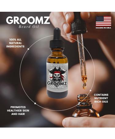 GROOMZ Beard Oil - All Natural 1 OZ | Promote Beard Growth Moisturize & Strengthen Hair | Made in USA (Pirates Blend - Buy Online on GoSupps.com
