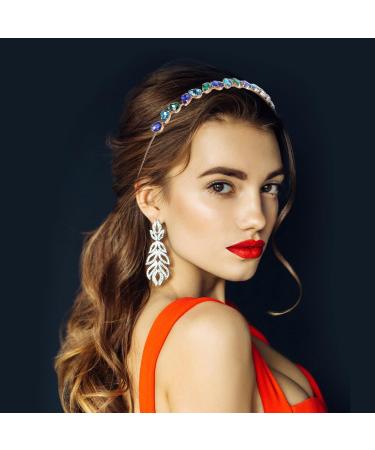 Minkissy Crystal Rhinestone Headband Anti-slip Wedding Bridal Headpieces Bling Hairbands Tiara Bridal Prom Party Hair Accessories for Women Girls (Blue Green) - Buy Online on GoSupps.com