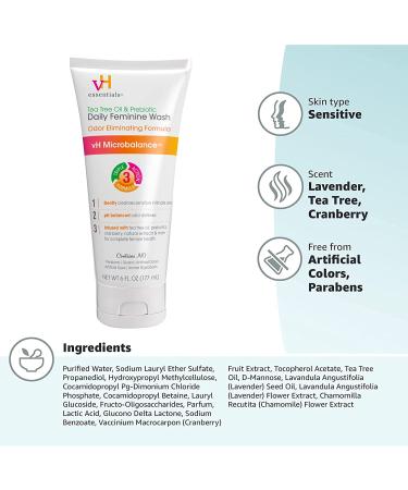 vH Essentials pH Balanced Daily Feminine Wash with Tea Tree Oil & Prebiotic - 6 Fl Oz - Buy Online on GoSupps.com