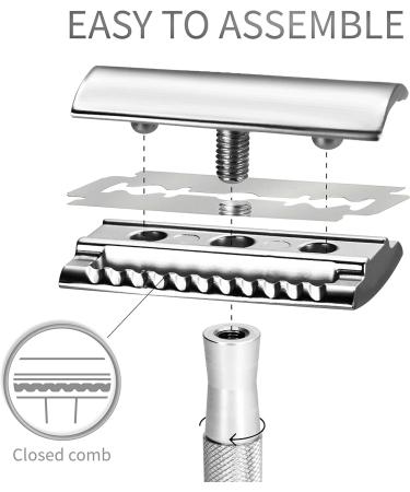 Silver Metal Safety Razor with Stand | Eco-Friendly Wet Razor for Men and Women | Fits All Double Edged Blades | Reusable DE Safety Razor by Bambaw - Buy Online on GoSupps.com